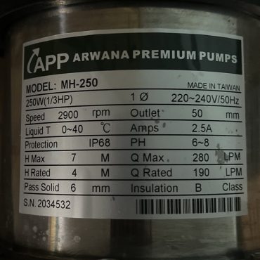 Thông số kỷ thuật máy bơm APP MH250