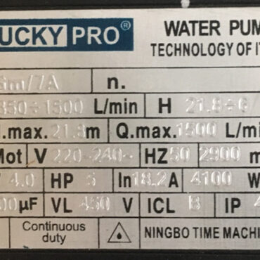 Thông số kỷ thuật máy bơm Lucky Pro