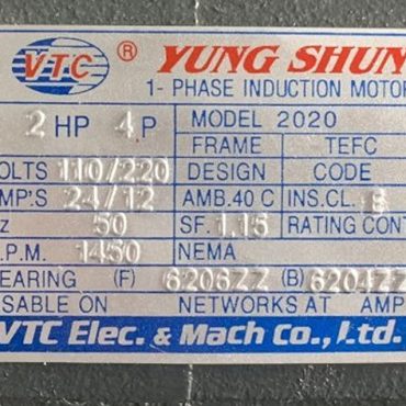 TSKT MOTOR VTC 2HP ĐIỆN 220V TUA 1450