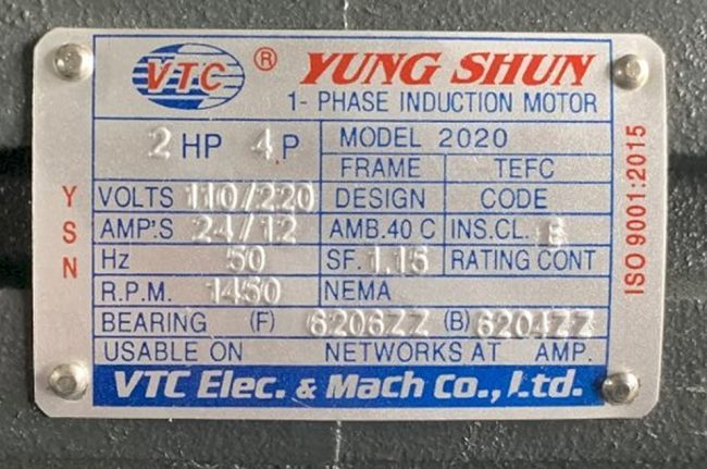 TSKT MOTOR VTC 2HP ĐIỆN 220V TUA 1450